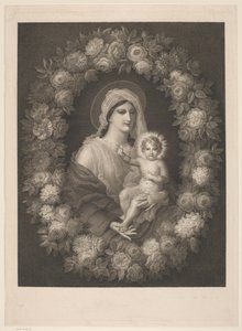 Maria com criança na coroa de flores de Nicolas Pinet