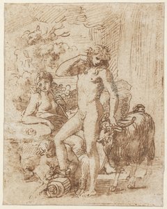 Bacchus e Erigone (caneta e tinta com papel lavado) de Nicolas Poussin