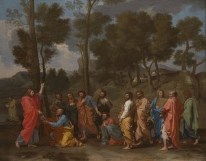 O sacramento da consagração (Cristo entrega as chaves a Pedro). Por volta de 1637-40 de Nicolas Poussin