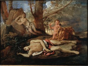 Ilustração de Echo e Narciso para a lenda que inspirou Ovide em “” Les Metamorphoses ”” Pintura de Nicolas Poussin de Nicolas Poussin