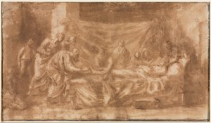 Extrema Unção (reto); Três cabeças e outros esboços (verso) de Nicolas Poussin