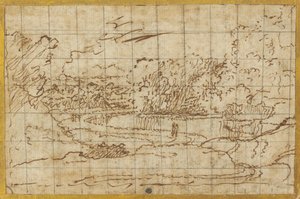 Estrada ao longo de um rio sinuoso de Nicolas Poussin