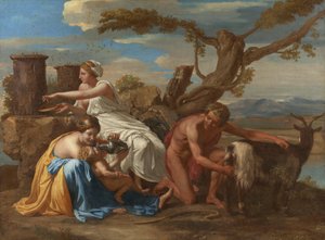 O infante Júpiter alimentado pela cabra Amalteia de Nicolas Poussin