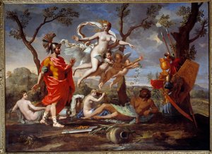 Pintura Venus Armant Enee de Nicolas Poussin (1594-1665) 1639 Sun. 1,07x1,46 m Rouen, Musee des Beaux Arts de Nicolas Poussin