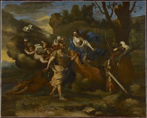 Vênus, Mãe de Enéias, apresentando-lhe as armas forjadas por Vulcano, c.1635 (óleo sobre tela) de Nicolas Poussin