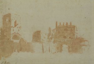 Vista de Roma (lavagem sépia no papel) de Nicolas Poussin
