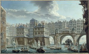 Combate dos marinheiros, entre a Ponte de Notre-Dame e a Ponte da Mudança de Nicolas Raguenet