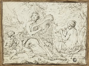 Ninfas a tocar instrumentos musicais de Nicolas Rene Jollain
