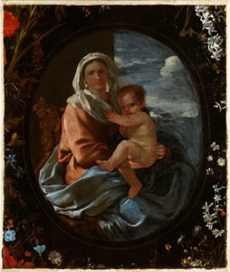 Virgem e Menino numa grinalda de flores de Nicolas & Seghers Daniel (1590–1661) Poussin