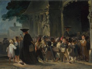 Crianças na porta da igreja, entre 1817 e 1845 de Nicolas Toussaint Charlet