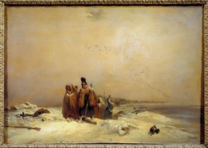 Episódio da Guerra Napoleónica do Retiro Russo (1812). Pintura de Nicolas Toussaint Charlet (Toussaint-Charlet