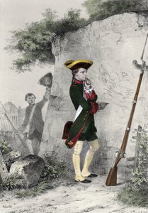 Napoleão I Bonaparte (1769 - 1821), na escola militar de Brienne, em 1783. Gravura de Charlet do século XIX.