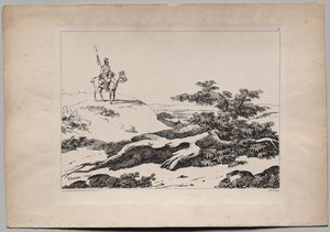 Soldado a cavalo na paisagem de Nicolas Toussaint Charlet