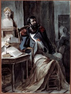 O Velho Grognard Um ex-membro da guarda de Napoleão I (1769-1821) doente perto de um busto do imperador. Desenho de Nicolas Toussaint Charlet (1792-1845), 5/05/1820. Rueil-Malmaison, Musee national des chateaux de Malmaison et Bois-Preau