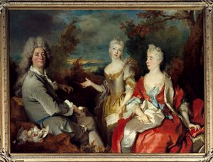 Retrato de família anteriormente conhecido como retrato do pintor, sua esposa e filha Pintura de Nicolas de Largilliere (1656-1746) Sun. 1,49 X 2,00 m de Nicolas de Largillière
