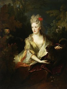 Retrato de uma senhora com um cão e um macaco de Nicolas de Largillière