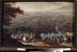 A Batalha de Poltava, em 27 de junho de 1709. A batalha opôs o exército sueco de Carl XII da Suécia ao do czar russo Pedro, o Grande, durante a Grande Guerra do Norte (1700 a 1721). Pintura de Nico