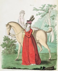 Uma senhora saindo a cavalo no vestido de montaria da Galeria da Moda de Nikolaus Heideloff, Vol. II, junho de 1795 (impressão) de Nicolaus von Heideloff