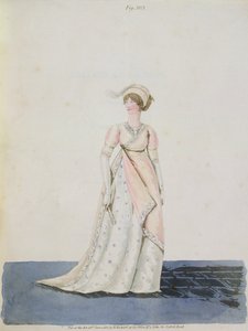 Vestido da tarde, fig. 303 da "Galeria da Moda" de Nikolaus Heideloff, Vol. II, junho de 1801 (aquatinta)