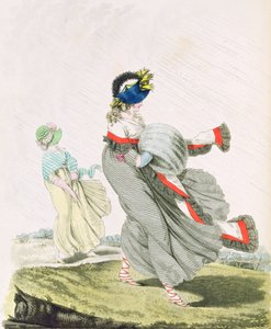 A manhã veste figos. 134 e 135 de Nikolaus Heideloff, "Galeria da Moda" Vol. II, abril de 1797 (impresso) de Nicolaus von Heideloff