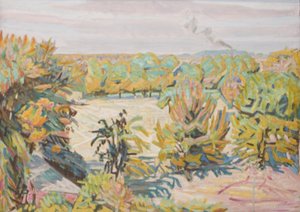 Um jardim visto da residência do artista. Outono de Niels Larsen Stevns