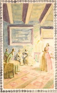 Cinco rascunhos para decoração de afrescos em H.C. Andersen Memorial Hall em Odense de Niels Larsen Stevns