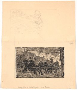 Dois rascunhos de ilustração para Sønderjyske Folkesagn, v. F. Ohrt. F.o. Onde você menos espera e f.n. Rei Abel e os matadores de cordas de Niels Skovgaard