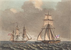 Um corsário inglês inspecionando um navio dinamarquês que explode em chamas de Niels Truslew