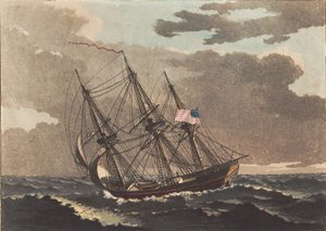 Um navio americano lançando uma bujarrona