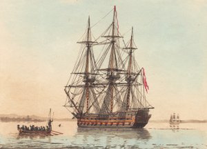 Um navio orlog dinamarquês ancorado em uma manhã tranquila de Niels Truslew