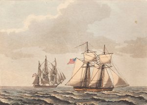 Um navio dinamarquês e uma escuna americana para vento lateral de Niels Truslew