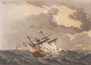 Um navio inglês atingido pelo fogo relâmpago