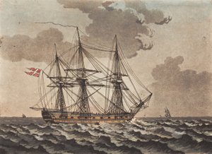 Um navio orlog ancorado em uma tempestade