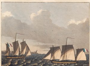 Botes planos franceses ou luggers ao largo da costa francesa de Niels Truslew