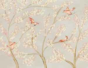 Pássaros cor-de-rosa e flores da primavera de Nikita Jariwala