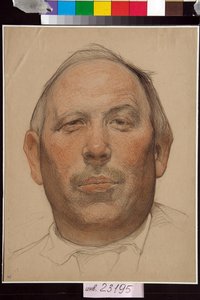 Portrait de Demian Bedny (1883-1945) - Oeuvre de Nikolai Andreevich Andreev (1873-1932), sanguine et craies sur papier (32x24,2 cm), vers 1920 - (Retrato de Demyan Bedny, de Nikolay Andreyevich Andreyev, sanguíneo, preto e giz branco sobre papel de Nikolai Andreevich Andreev
