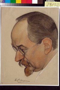 Retrato de Georgi Vasilyevich Chitcherin (1872-1936) - Obra de Nikolai Andreevich Andreevich (1873-1932), giz vermelho e giz sobre papel (32,4x24,1 cm) de Nikolai Andreevich Andreev