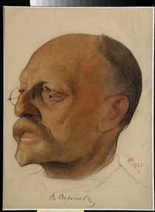 Retrato de Vikenti Vikentyevich Smidovitch, dit Vikenti Veressaiev (1867-1945), médico e escritor russo (Vikenty Vikentyevich Veresaev) - Desenho de Nikolai Andreevich Andreev (1873-1932) sanguíneo e lápis de cor sobre papel (32,5x24 cm) de Nikolai Andreevich Andreev