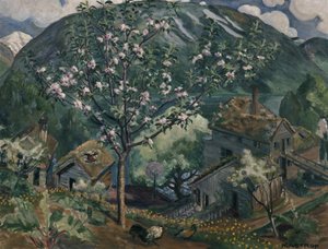 Macieira em plena floração (óleo sobre tela) de Nikolai Astrup