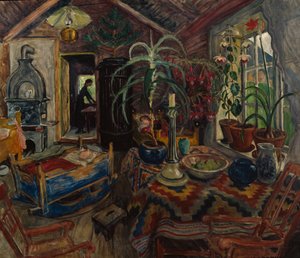 Interior com berço, c.1925 (óleo sobre tela) de Nikolai Astrup