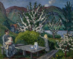 Mãe e Filho junto à Mesa de Jardim (óleo sobre tela) de Nikolai Astrup
