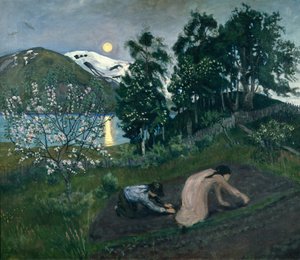 Noite de primavera no jardim de Nikolai Astrup
