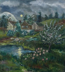 Noite de Primavera com Lua Cheia (óleo sobre tela) de Nikolai Astrup