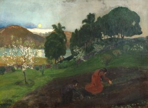 Noite de Primavera no jardim (Trabalho nocturno no jardim) de Nikolai Astrup
