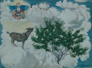 A Cabra que Veio para o Céu (óleo sobre tela) de Nikolai Astrup