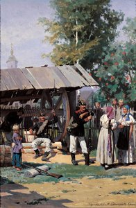 Soldados russos em uma vila rural, 1877