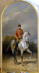 Retrato do imperador Alexandre III (1845-1894) em uniforme do regimento de hussardos da guarda imperial. (Retrato do Imperador Alexandre III (1845-1894) no uniforme do regimento Hussardo da Guarda Leib). Pintura de Nikolai Yegorovich Sverchkov