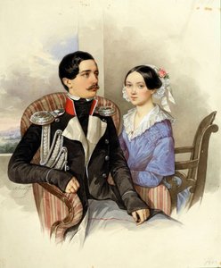 Retrato do Conde Jakov Karlovich Sievers (1818-1865) e da Condessa Vera Mikhaylovna (1818-1865) - Obra de N M Alexeyev (1800-1850) de Nikolai Mikhailovich Alexeyev