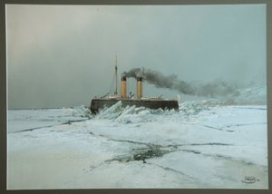 Le navire brise glace russe Iermak (Icebreaker Yermak) - Oeuvre de Nikolai Nikolayevich Karasin (1842-1908), aquarelle et blanc sur papier (45,4x76 cm)