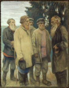 Leo Tolstoy com Agricultor - Pastel por Bogdanov-Bjelski